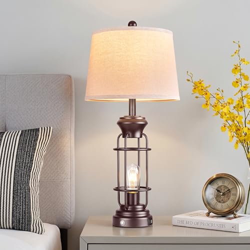 Reaketon Farmhouse Table Lamps for Living Room Set of 2, 28" Dimmable Touch Control Table Lamp with Oil Rubbed Bronze Finish, Bedroom Lamps for Nightstand, 4 Bulbs Included - color: Oil-Rubbed Bronze