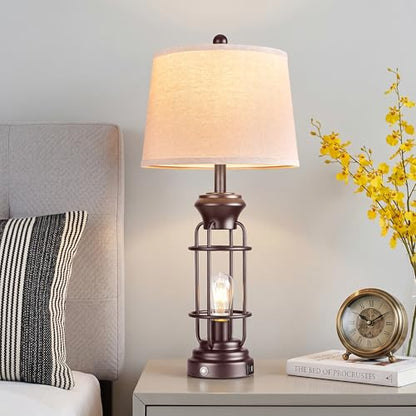 Reaketon Farmhouse Table Lamps for Living Room Set of 2, 28" Dimmable Touch Control Table Lamp with Oil Rubbed Bronze Finish, Bedroom Lamps for Nightstand, 4 Bulbs Included - color: Oil-Rubbed Bronze