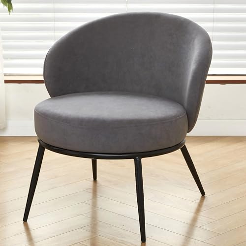GDFStudio 27" Modern Accent Chair, Comfy Lounge Chair, Velvet Upholstered Chair, Mid Century Modern Armchair with Metal Legs, Solid Wood Frame, Cushion Barrel Side Chair for Living Room Bedroom, Gray - color: Gray + Velvet