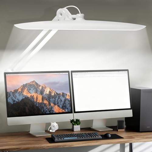 20" LED Desk Lamp with Clamp, 24W CCT Adjustable Dimmable Nail Light for Desk, 120 LEDs Metal Swivel Arm Daylight for for Nail Tech Task Home Office Reading Architect Craft, White - color: White