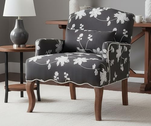 Mid Century Accent Chair Floral Reading Chair with Removable Pillow Wingback Arm Chair Upholstered Comfy Single Sofa for Living Room/Bedroom/Fireplace, Grey 1PC - color: Grey, size: 1PC