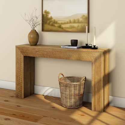 Plank+Beam Camden Console Table, 56 Inch, Rustic Barnwood Brown | Low-VOC Finish, Rustic Finish, Solid Wood - color: Rustic Honey, size: 56 Inch without Shelf