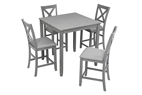 Knocbel Classic Counter Height 2-Person Dining Table for Small Space, Wooden Apartment Condo Pub Bistro Kitchen Dining Furniture (Gray Square 36" H) - color: Gray Square 36"h