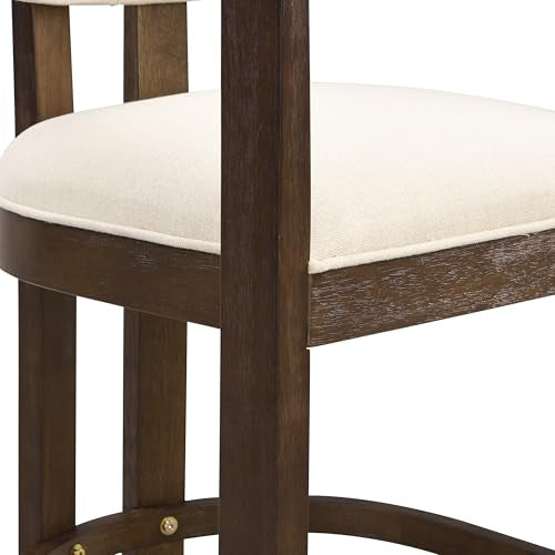 Christopher Knight Home Ryland Bar Table and Chairs Set of 2, 3 Piece Bar Table Set with Upholstered Counter Stool, Rubberwood Counter Height Dining Set for 2, Walnut+Beige