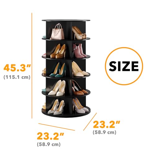 SpaceAid Black 5-Tier Spinning Rotating Shoe Rack Organizer, Shoe Display Tower Lazy Susan, Revolving Shoes Rack StorageOrganization, 360 Vertical Bags Holder Rotate Organizer - size: 5 Tier, 45.3" H