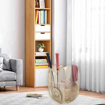 2Pack Collapsible Laundry Basket with Side Pocket, Mesh Pop Up Hamper Portable Carrying Handle, Cruise Room Storage Basket (Beige+Green) - color: Beige+Green