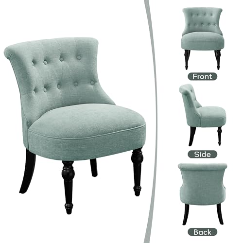 Upholstered Accent Chair, French Country Side Chair (1, Teal) | with Tufted Backrest, Thick Padded Seat and Solid Wood Legs for Bedroom, Living Room, Vanity & Reading Nook - color: Teal