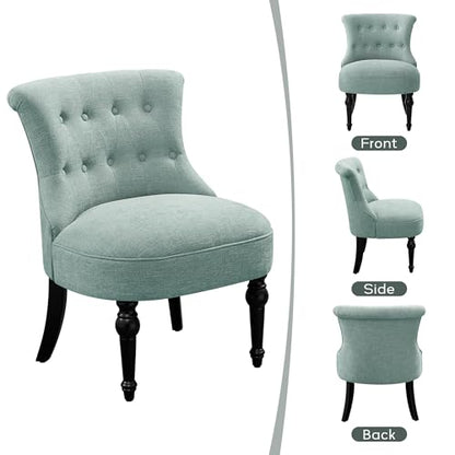 Upholstered Accent Chair, French Country Side Chair (1, Teal) | with Tufted Backrest, Thick Padded Seat and Solid Wood Legs for Bedroom, Living Room, Vanity & Reading Nook - color: Teal