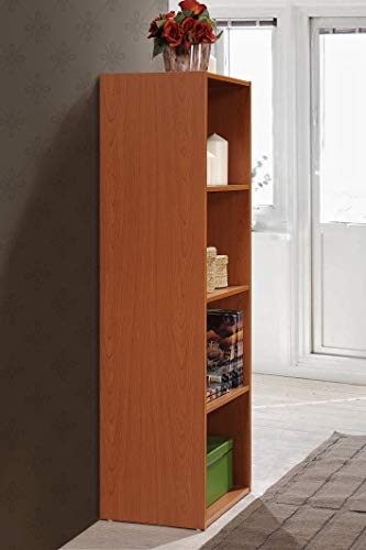 Hodedah 4-Shelf Bookcase in Cherry - color: Cherry, size: 4-Shelf