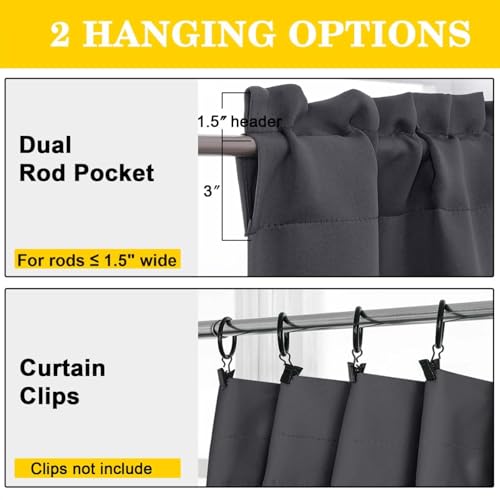 Grey Kitchen Blackout Curtains 30 Inch Length Tier 2 Panels, Soft Solid Thermal Insulated Room Darkening Small Window Curtains for Bathroom Basement, Grey, 2PCS Each 30" Wx30 L - color: Grey, size: 30"W x 30"L (Pack of 2)