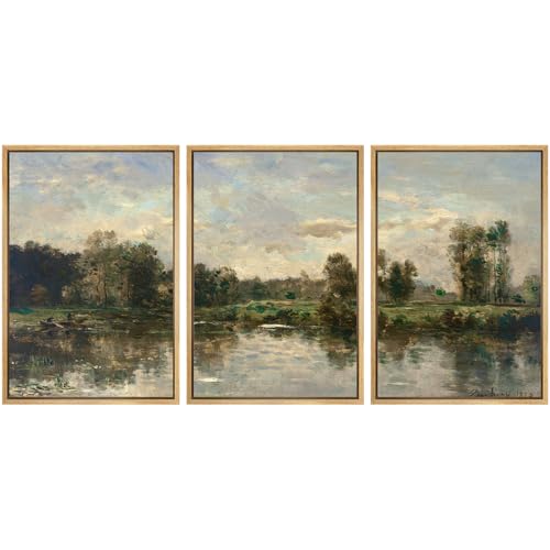 SIGNWIN Framed Canvas Print Wall Art Set Peaceful River Landscape Serene Waters and Lush Forest Illustrations Modern Scenic Colorful Ultra for Living Room, Bedroom, Office - 16"x24"x3 Natural - color: A20-2503-irs20, size: 16"x24"x3 Panels Natural