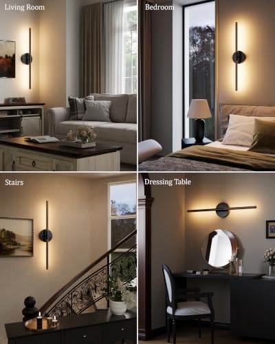 40" Battery Operated Wall Sconce Set of 2, 350° Rotating Lamp, Walnut Black | Wireless, 8000mAh Rechargeable Battery, Stepless Dimming, 3000K-6000K, Remote & Touch Control, Timer, Living Room, Bedroom - color: Walnut Black, size: 40 Inch (2 Pack)