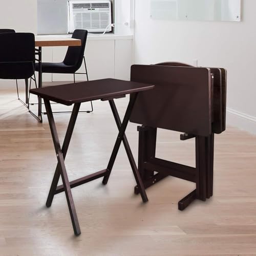HomeStock Antique 5-Piece Solid Wood Folding Tray Table Set with Storage Stand 4 Durable TV Tables for Living Room or Snacks, 19" x 14.75" x 25.5" Espresso - color: Espresso