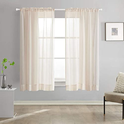 Beige Sheer Curtains 63 Inch Length 2 Panels Semi Faux Linen Beige Sheer Curtain 63 Inches Long for Bedroom Living Room Girls Kids Room 2 Panels 52x63 - color: Beige, size: 52"W x 63"L (Pack of 2)
