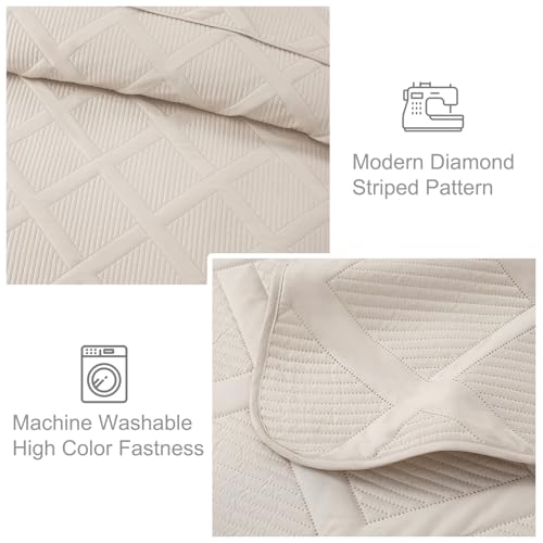 Exclusivo Mezcla Quilt King Size, Brich Beige | Soft Bedspreads with 2 Pillow Shams, Modern Striped Pattern, Lightweight Bedding Set Coverlets for All Seasons, 104x96 Inch - color: Brich Beige, size: King (104"x96")