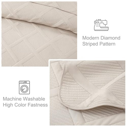 Exclusivo Mezcla Quilt King Size, Brich Beige | Soft Bedspreads with 2 Pillow Shams, Modern Striped Pattern, Lightweight Bedding Set Coverlets for All Seasons, 104x96 Inch - color: Brich Beige, size: King (104"x96")