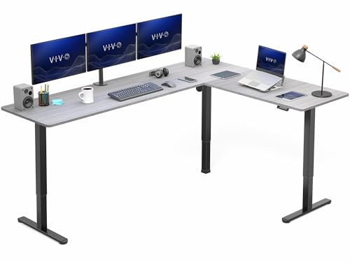 VIVO Dark Gray 84 x 63 in Corner Standing Desk, DESK-E3CTBG-84 | Electric, Holds 225 lbs, Large Reversible L-Shaped Table, Sit Stand Height Adjustable, Memory Presets, Black Frame - color: Dark Gray Top / Black Frame, size: 84 x 63