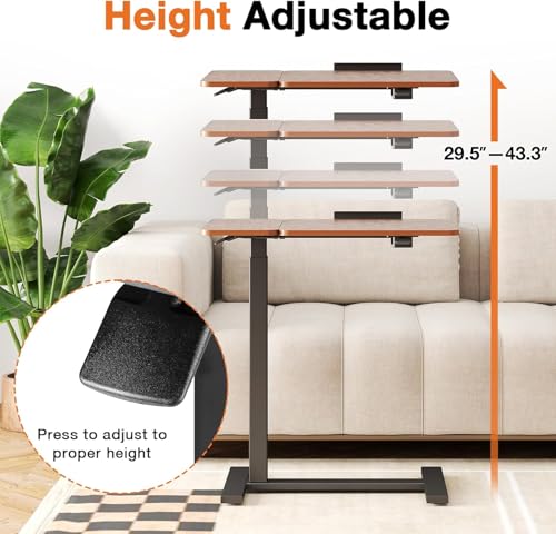 Simple Deluxe Standing Rolling Desk with Hidden Casters, Height Adjustable Pneumatic Mobile Laptop Desk, Tilting Bedside Table for Laptop, Overbed Bedside Table Hospital Home Use, Brown - color: Brown, style: Tiltable