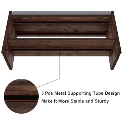 40" Storage Bench with Plush Cushion & 2-Tier Organizer, Modern Entryway Ottoman Bench for Hallway, Mudroom, Bedroom (Rustic Oak) - color: Rustic Oak