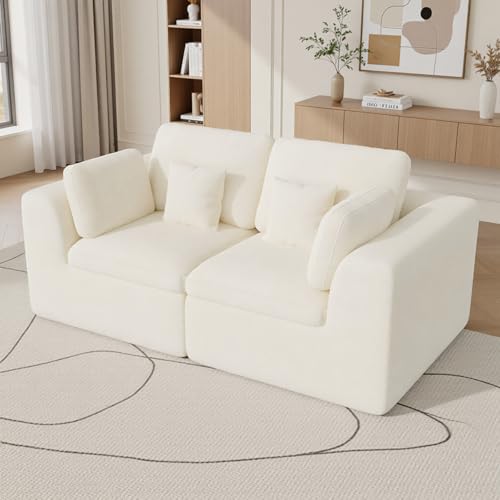 Luxanimarion 85'' Loveseat Sofa, Cloud Boneless Couches for Living Room, 2 Seater Modular Sectional Sofa,Oversized,Beige Chenille - color: Beige, size: Love Seat