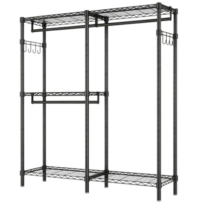 L Shaped Heavy Duty Garment Rack with Shelves, Black | Heavy Duty Clothes Rack with 3 Hanging Rods & 5 Shelves, Freestanding Adjustable Garment Rack for Bedroom - size: 58.27''W×17.13D''×76.38''H