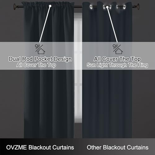 Extra Long 10 FT Blackout Curtains for Patio 120 Inches Long 2 Panels Set, Solid Thermal Insulated Energy Saving Rod Pocket Window Treatment Curtains Blackout Drapes, W50xL120, Stone Blue - color: Mineral Blue, size: 50"W x 120"L (Pack of 2)