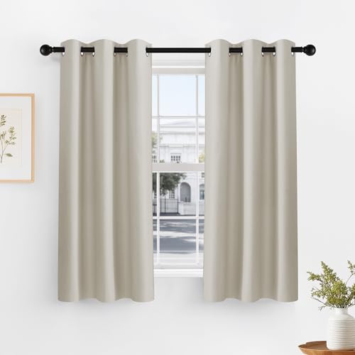 PONY DANCE Cream Short Blackout Curtains for Kitchen 45 Inch Length | Thermal Insulated Grommet Curtains for Bedroom, Black Out Drapes for Bathroom Small Window (2 Panels Set, 34 inches Wide) - color: Cream, size: 34"W x 45"L (Pack of 2)