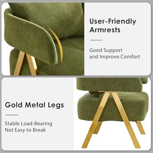 Modern Green Velvet Accent Chairs Set of 2, Barrel Armchairs Living Room | STHOUYN Comfy Reading Chairs, Living Room and Bedroom Seating, Curved Barrel Design, Wide Seat, Gold-Tone Legs - color: Green