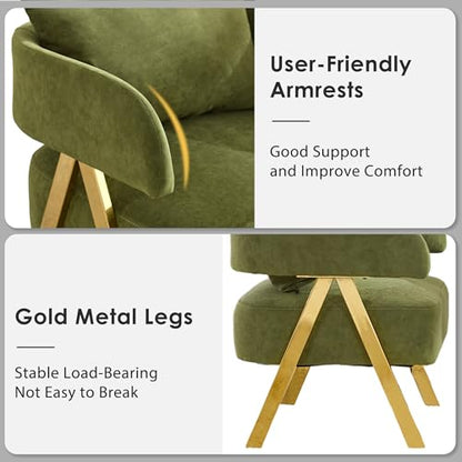 Modern Green Velvet Accent Chairs Set of 2, Barrel Armchairs Living Room | STHOUYN Comfy Reading Chairs, Living Room and Bedroom Seating, Curved Barrel Design, Wide Seat, Gold-Tone Legs - color: Green