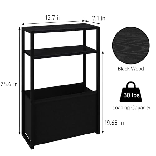 Leomonio Narrow Side Table, Slim Side Table with Magazine Rack, Bathroom Table for Small Spaces, Narrow Bedside Table for Living Room, Bedroom | with Magazine Rack - color: Black