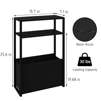 Leomonio Narrow Side Table, Slim Side Table with Magazine Rack, Bathroom Table for Small Spaces, Narrow Bedside Table for Living Room, Bedroom | with Magazine Rack - color: Black
