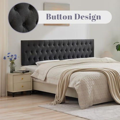 Cal King Size Headboard only, Modern Button Tufted Upholstered Headboards, Premium Linen Fabric Headboard with Wooden Legs, Adjustable Solid Wood Head Board, Dark Grey - color: Dark Grey, size: California King