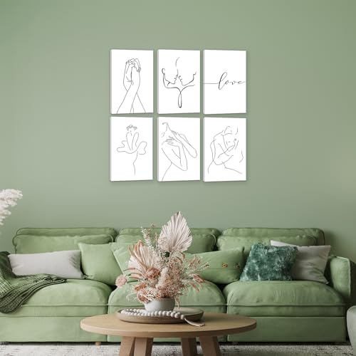 HoozGee Minimalist Line Wall Art Prints with Built-in Wooden Frame Black and White Modern Love Abstract Canvas Print Poster Art for Living Room Bedroom Office Home Room Decor (12"x16" FRAMED) - size: 12"x16" FRAMED