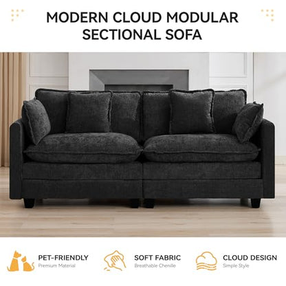 76'' Cloud Deep Seat Loveseat, Upholstered Chenille Modular 2-Seats Sectional Sofa Couch, Modern Comfy Settee Loveseat for Living Room Set, Small Apartment, Dark Grey - color: Dark Grey, size: 76'' Loveseat