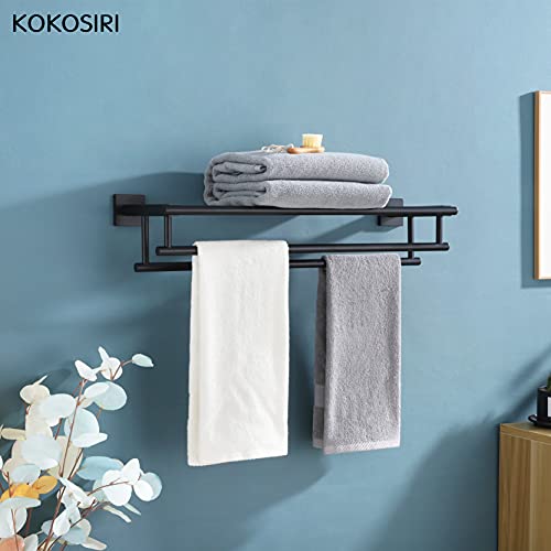 KOKOSIRI Bath Towel Rack with Double Towel Bars Bathroom Towel Shelf 24 Inch Towel Holder Wall Mounted Stainless Steel, Matte Black, B6005BK-L24 - color: Matte Black, size: 24 Inch