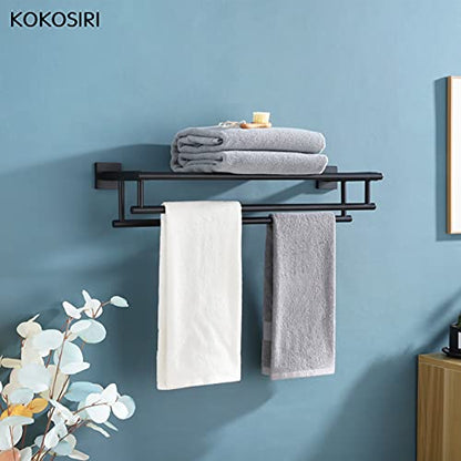 KOKOSIRI Bath Towel Rack with Double Towel Bars Bathroom Towel Shelf 20 Inch Towel Holder Wall Mounted Stainless Steel, Matte Black, B6005BK-L20 - color: Matte Black, size: 20 Inch