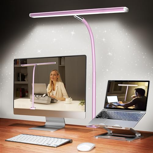 Airlonv LED Desk Lamp with Clamp, 17" Stepless Dimming Light (Pink) | 2700K-6500K, 100 LEDs, 360° Gooseneck, Fits Up to 30" Monitors, Flicker-Free Lighting for Home Office, Study& Workbench - color: Pink, size: Standard
