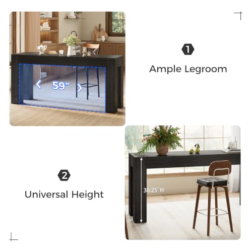 71" Long Bar Table, Rectangular 35.5" Counter Height Table, Double-Sided High Top Pub Table for Home Bar Kitchen Dining Room, Black