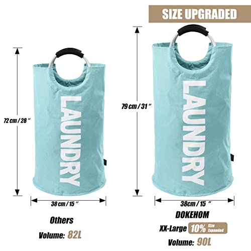 DOKEHOM 90L Large Laundry Basket Bag, Collapsible Tall Hamper, Light Blue | Freestanding tall washing bin & foldable laundry bag. High-capacity clothes storage basket with durable sturdy handles - color: Light Blue, size: 90L