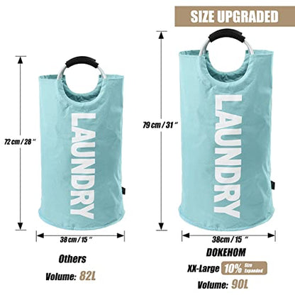 DOKEHOM 90L Large Laundry Basket Bag, Collapsible Tall Hamper, Light Blue | Freestanding tall washing bin & foldable laundry bag. High-capacity clothes storage basket with durable sturdy handles - color: Light Blue, size: 90L