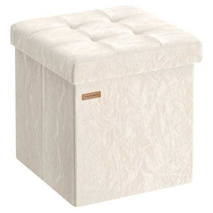 SONGMICS Storage Ottoman, Textured PU Leather Footstool, Foldable Footrest with Cushion, for Living Room and Bedroom, 15 x 15 x 15 Inch, White, Minota Collection ULSF522WD01 - color: White (Wthout Legs)