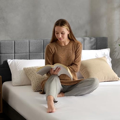 Hearth & Harbor Bed Headboard, Square Tufted Linen Queen Headboard Only, Upholstered, Wall Mounted, Adjustable Height 34'-42', Modern, Silver - color: Silver, size: Queen