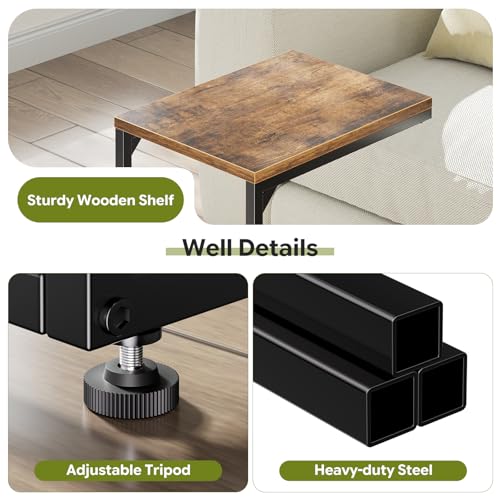 Simple Trending C Shaped End Table, TV Tray for Couch, Small Side Table with Metal Frame, for Living Room Bedroom, Rustic Brown - size: Long Table Top Single Set