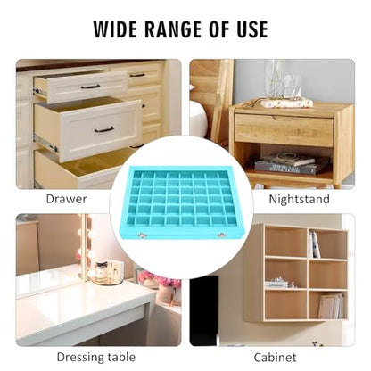 Siveit Velvet Jewelry Tray 48 Grid Jewelry Display Tray Organizer Box with Transparent Lid Rings Earrings Necklaces Pendants Display Box Suitable for Women and Girls (Light Blue) - color: Light Blue