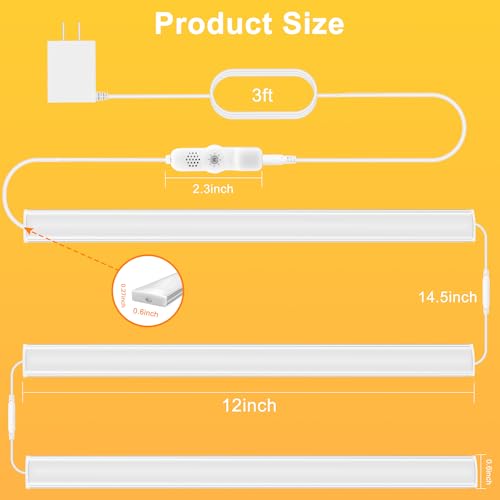 maylit Under Cabinet Lights Plug in, 3 Pcs 12 Inch Ultra Thin Under Cabinet Lighting, Super Bright Warm White Under Counter Lights for Kitchen, Dimmable Light for Cabinet, Counter, Workbench, Desk | Warm White Dimmable Lighting for Kitchen Cabinets, Count