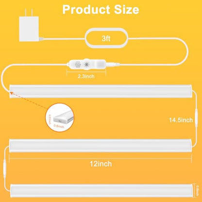 maylit Under Cabinet Lights Plug in, 3 Pcs 12 Inch Ultra Thin Under Cabinet Lighting, Super Bright Warm White Under Counter Lights for Kitchen, Dimmable Light for Cabinet, Counter, Workbench, Desk | Warm White Dimmable Lighting for Kitchen Cabinets, Count