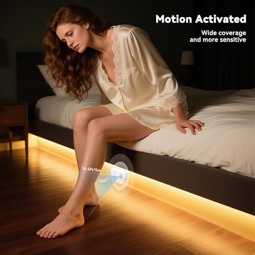 PAUTIX COB LED Strip Lights 2700K Warm White,Motion Sensor LED Lights,Dimmable 24V Motion Activated LED Strip Light,20ft Super Bright with Dual Lighting Mode,for Under Cabinet,Kitchen,Stairs,Bedroom - size: 20 Ft