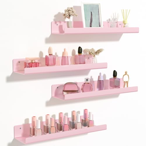 upsimples 4 Pcs 15" Acrylic Shelves for Wall Decor and Display, Pink | Cute Floating Shelf for Perfume, Skincare, Nail Polish, Wall Organizer for Bedroom, Living Room, Playroom, Room Décor - color: Pink