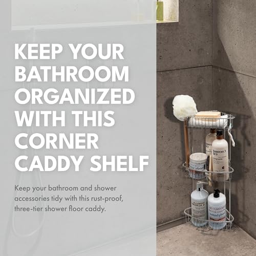 ToiletTree Products Stainless Steel Floor Shower Caddy - Corner Caddy Shelf for Bathroom and Bath Storage - Rust-Proof Caddy for Shampoo, Soap, and More