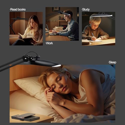 20" LED Desk Lamp with Clamp, 24W CCT Adjustable Dimmable Nail Light for Desk, 120 LEDs Metal Swivel Arm Daylight for for Nail Tech Task Home Office Reading Architect Craft, Black - color: Black